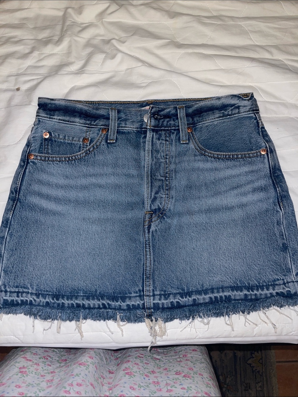 Levi's Medium Blue Distressed Denim Mini Skirt